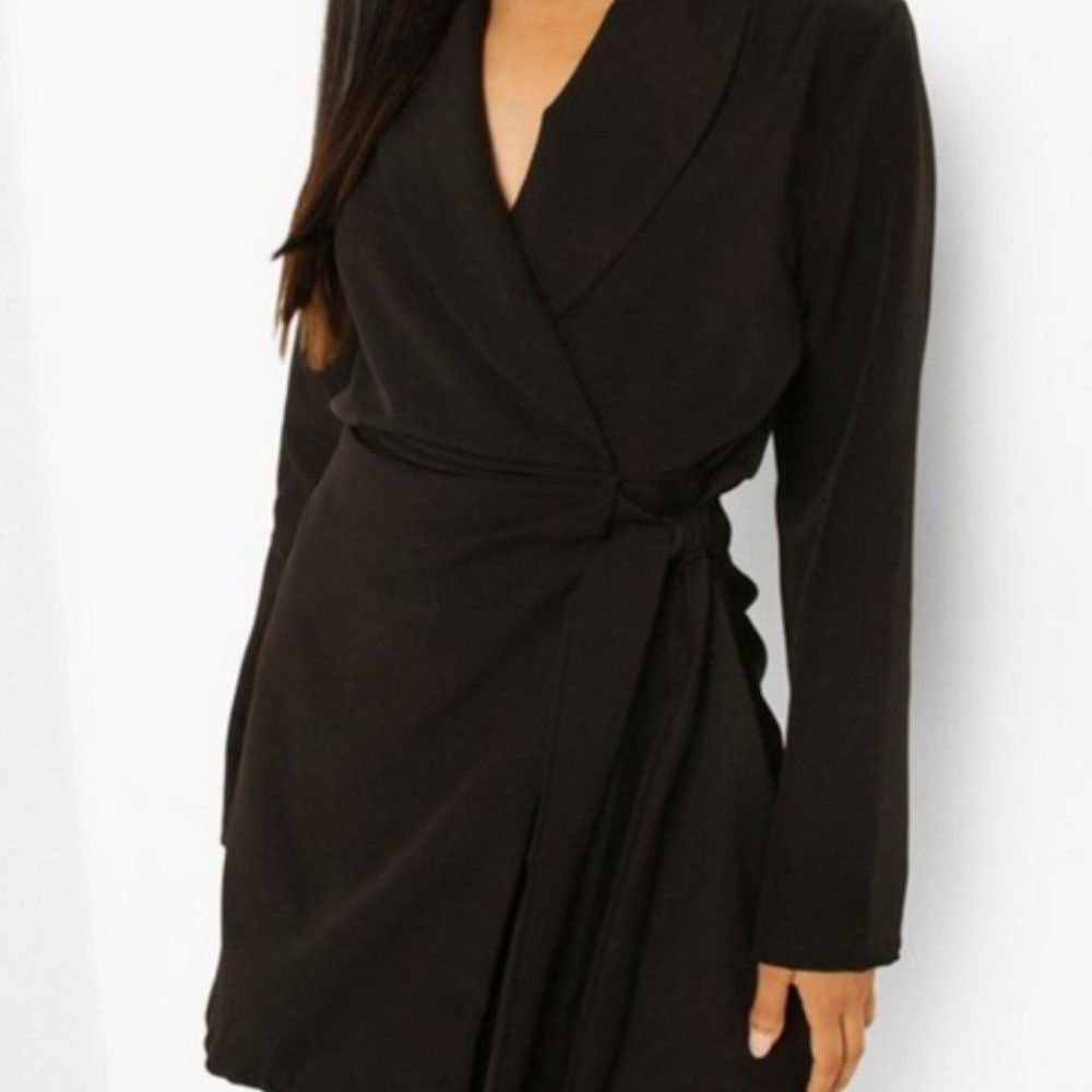 Petite Woven Ruched Side Tie Blazer Dress